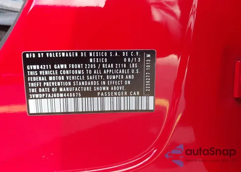 2013 Volkswagen Jetta 2.5L Se from USA, damaged, VIN 3VWDP7AJ6DM448675